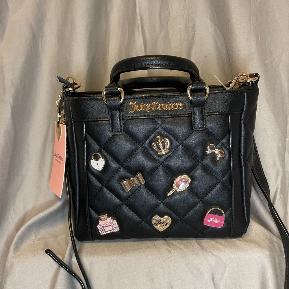 NWT Juicy Couture “Juicy Girl Only” Black Quilted Mini Tote Bag With Gold Accent